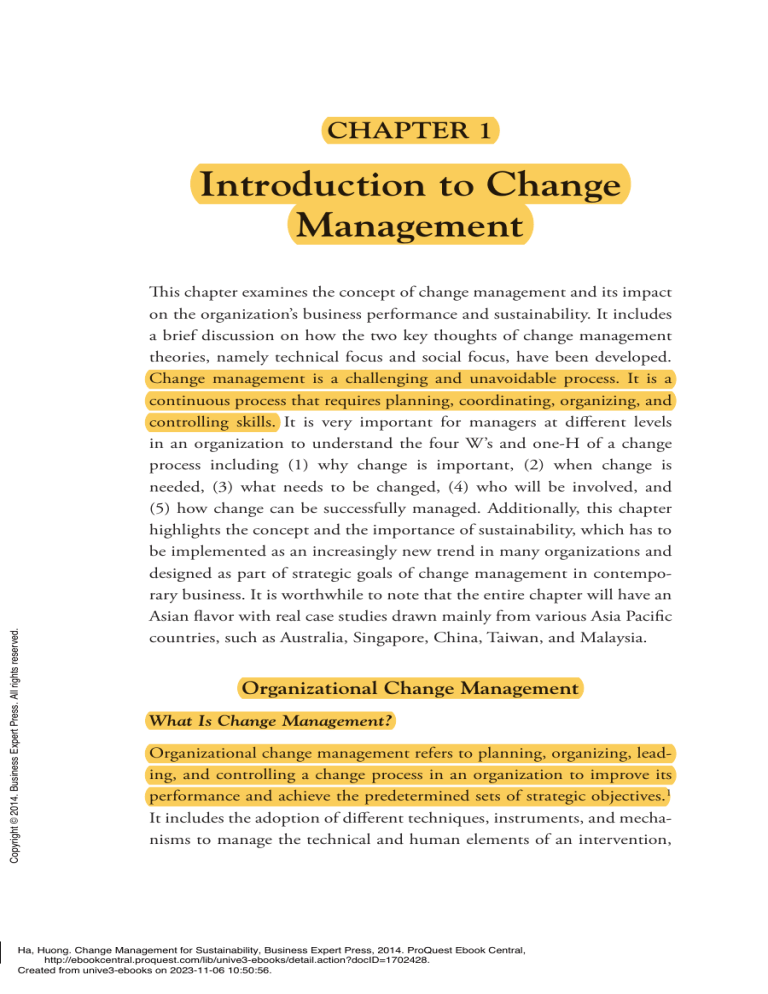 Change Management for Sustainability