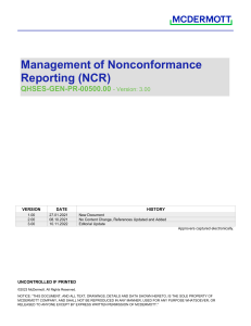 Management of Nonconformance Reporting (NCR)
