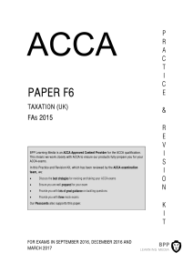 ACCA - F6 Taxation FA 2015 - Revision Kit 2016-2017