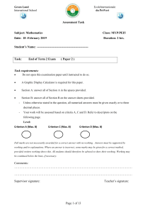 Mathematics Exam Paper MYP/PEI5 - Green Land School