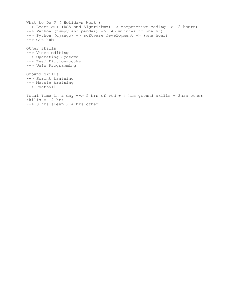 Daily Skill Development Schedule C Python Fitness