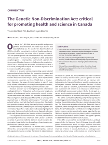 The Genetic Non-Discrimination Act: Critical for Promoting Health and Science in Canada