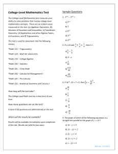 College Level Math Sample Questions
