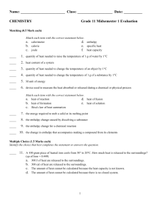 Grade 11 Chemistry Midterm Test: Thermochemistry