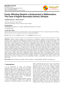 4 4 agarfa Factor Affecting Student`s Achievement in Mathematics  The Case of Agarfa Secondary School, Ethiopia   10.11648.j.edu.20190806.21-1