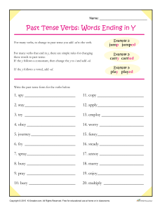 past tense verbs words ending in Y