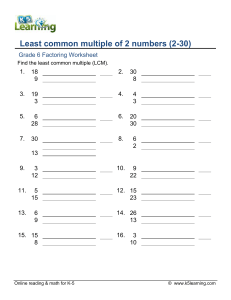 Grade 6 Factoring Worksheet - Least common multiple of 2 numbers (2-30)