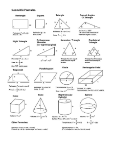 Geometric Formulas Reference Sheet