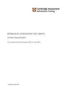BMAT Test Specification 2021-22
