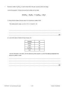 Chemistry Exam Paper: Relative Mass, Structure, Reactions