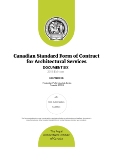 Architect Agreement based on RAIC Canadian Standard Form of Contract for Architectural Services, Document Six, 2018 Edition