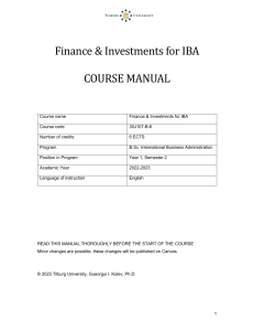 Finance & Investments for IBA Course Manual