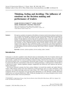 J Organ Behavior - 2011 - Fenton‐O'Creevy - Thinking  feeling and deciding  The influence of emotions on the decision
