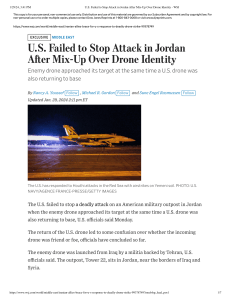 U.S. Failed to Stop Attack in Jordan After Mix-Up Over Drone Identity