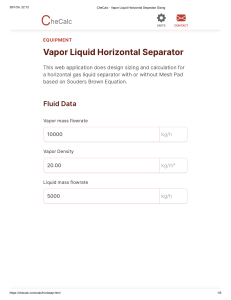 CheCalc ‐ Vapor Liquid Horizontal Separator Sizing