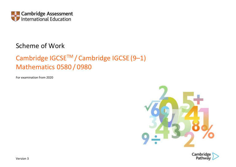 0580 scheme of work for examination from 2020 