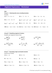 Algebric expressions worksheet