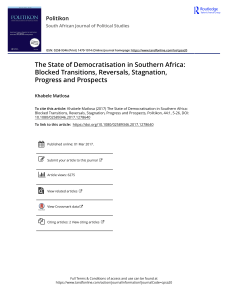 The State of Democratisation in Southern Africa  Blocked Transitions  Reversals  Stagnation  Progress and
