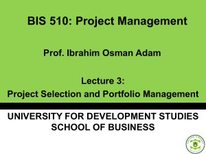 PSC 509 Lecture 3 Project Selection and Portfolio Management  