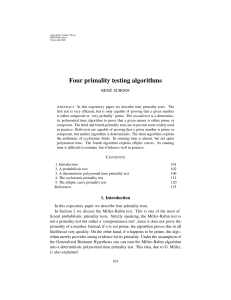 Four primality testing algorithms