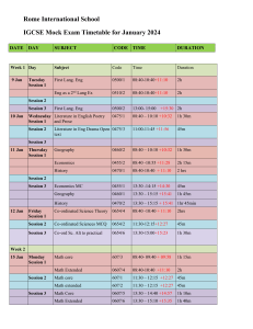 IGCSE Mock exam timetable Jan 2024