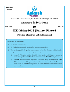 Answer-and-Solutions JEE Main-2023 Ph-1 24-01-2023 Morning shift-1