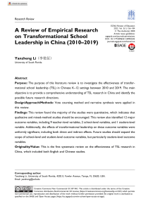 li-li-yan-zheng-2020-a-review-of-empirical-research-on-transformational-school-leadership-in-china-2010-2019
