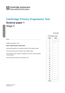 Cambridge Primary Progression Test - Science 2018 Stage 5 - Paper 1 Question