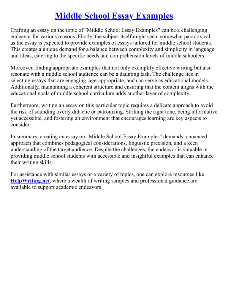 Middle School Essay Examples