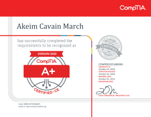 CompTIA A+ ce certificate