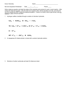 Honors Chem Net Ionic Equations Worksheet I
