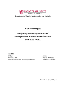 Analysis of New Jersey Institutions Undergraduate Students Retention Rates from 2013 to 2021 - Monica Matos