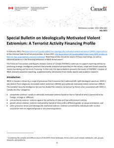 Special Bulletin on Ideologically Motivated Violent Extremism: A Terrorist Activity Financing Profile (Government of Canada, 2021)