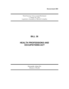 Province of British Columbia - Bill 36: Health Professions and Occupations Act (2022)