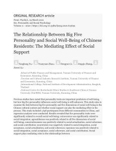 The Relationship Between Big Five Personality and Social Well-Being of Chinese Residents: The Mediating Effect of Social Support