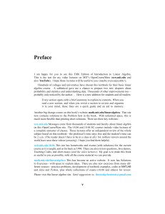 Linear Algebra 5th ed preface Strang