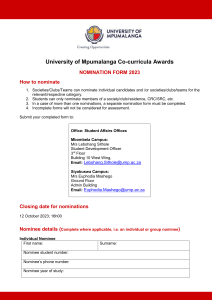 Nomination form for Cocurricula Awards