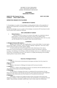 ASSIGNMENT BRANCHES OF SCIENCE