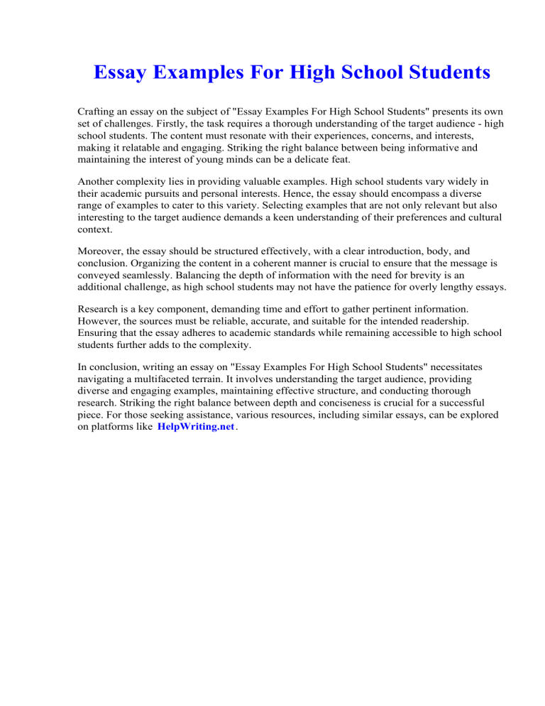 High School Personal Essay Examples