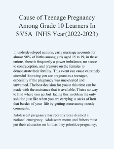 CAUSE OF TEENAGE PREGNANCY AMONG GRADE 10 LEARNERS IN SVS5A INHS YEAR(2022-2023) INTRO.1 (1)