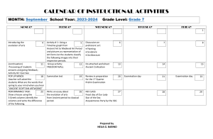 CALENDAR OF ACTIVITY GRADE 7 ARTS