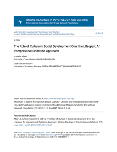 The Role of Culture in Social Development Over the Lifespan