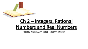 Ch 2 – Integers, Rational Numbers and