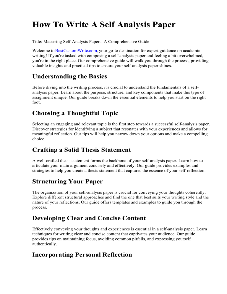  How To Write A Self Analysis Paper 