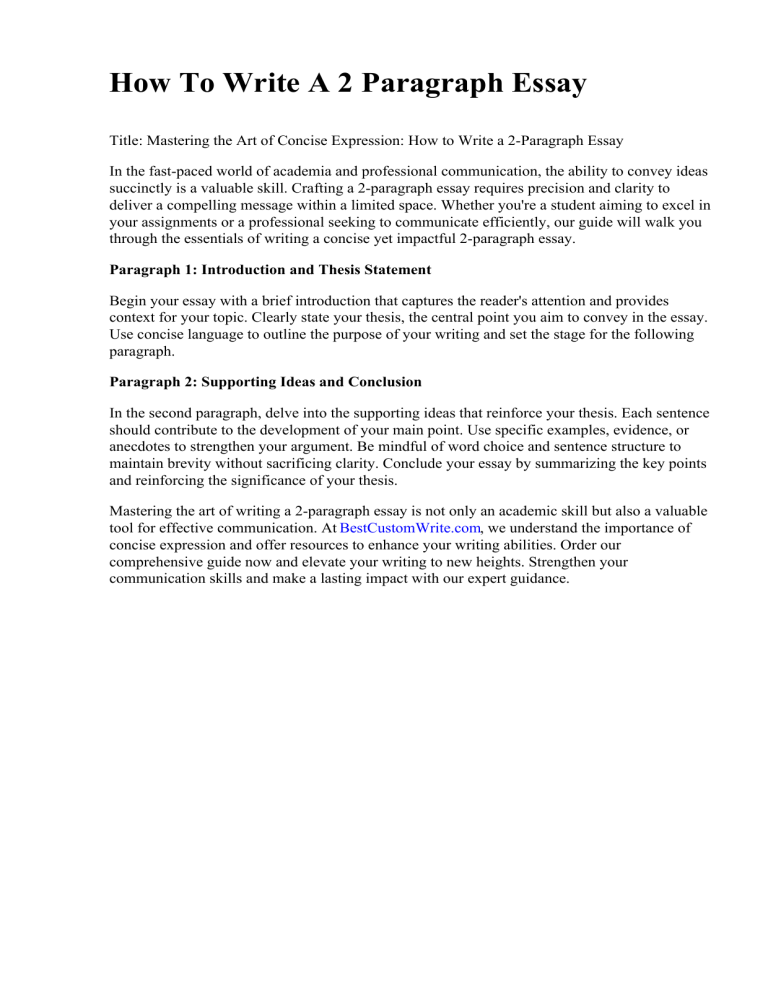How To Write A 2 Paragraph Essay