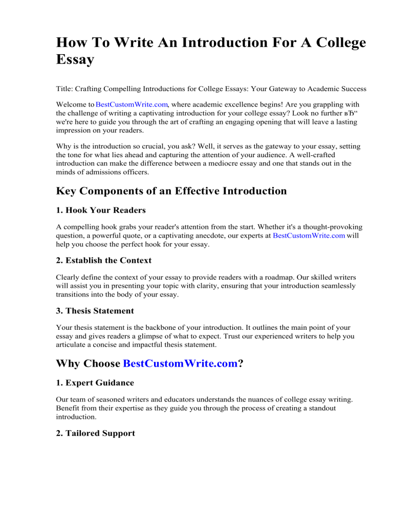 How To Write An Introduction For A College Essay