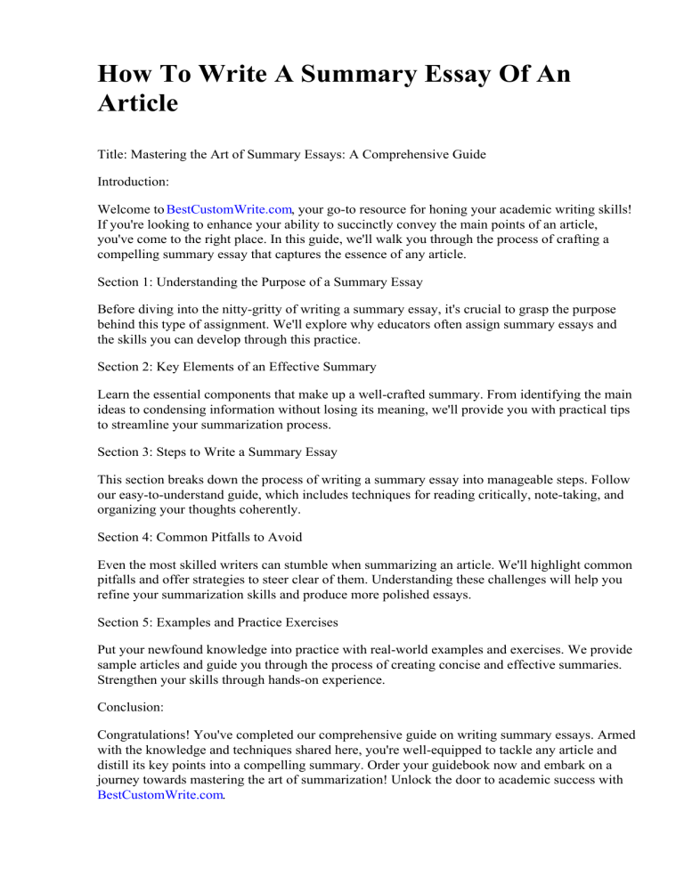 How To Write A Summary Essay Of An Article