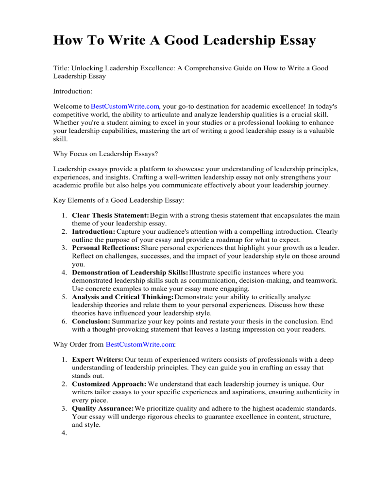  How To Write A Good Leadership Essay 