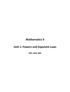 Mathematics 9 - Unit 1 - Powers and Exponent Laws
