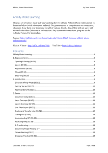 Affinity Photo Video Tutorial Notes